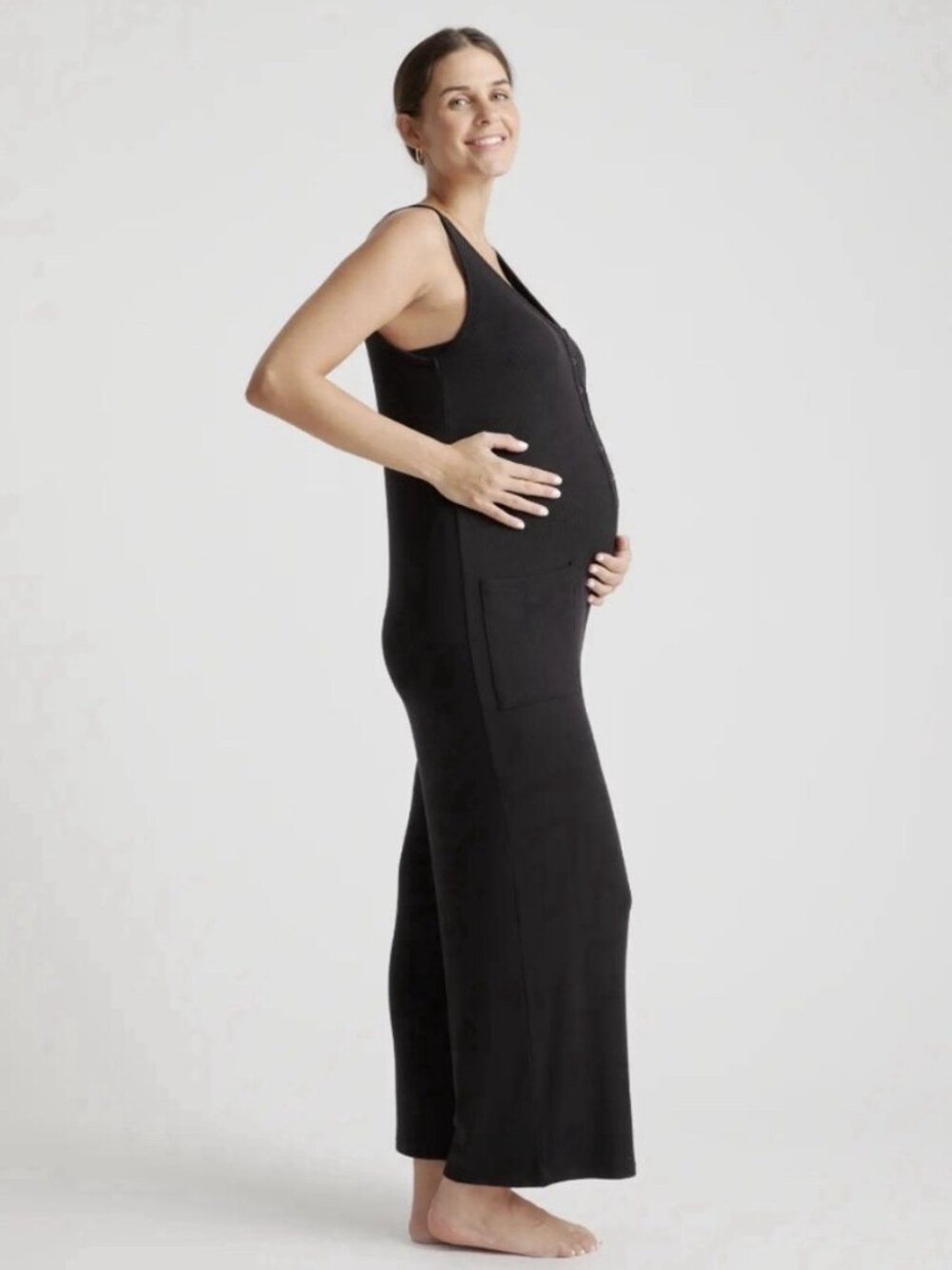 Quince Black Tencel Rib Maternity & Nursing Jumpsuit Ladies Large NWT Preppy - Picture 5 of 11